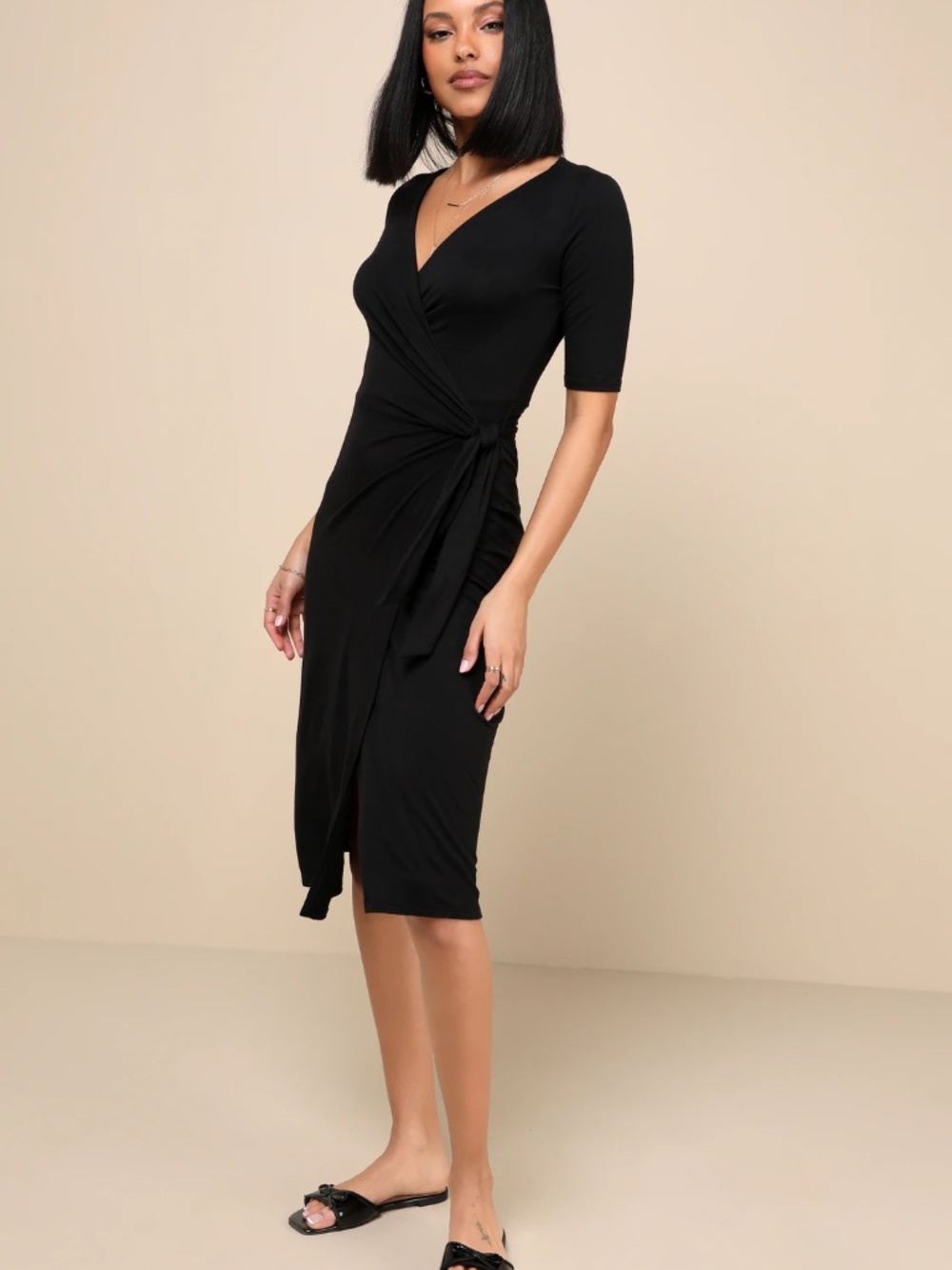 Lulus~Black Forget Me Knot Midi Wrap Dress~ Size XS